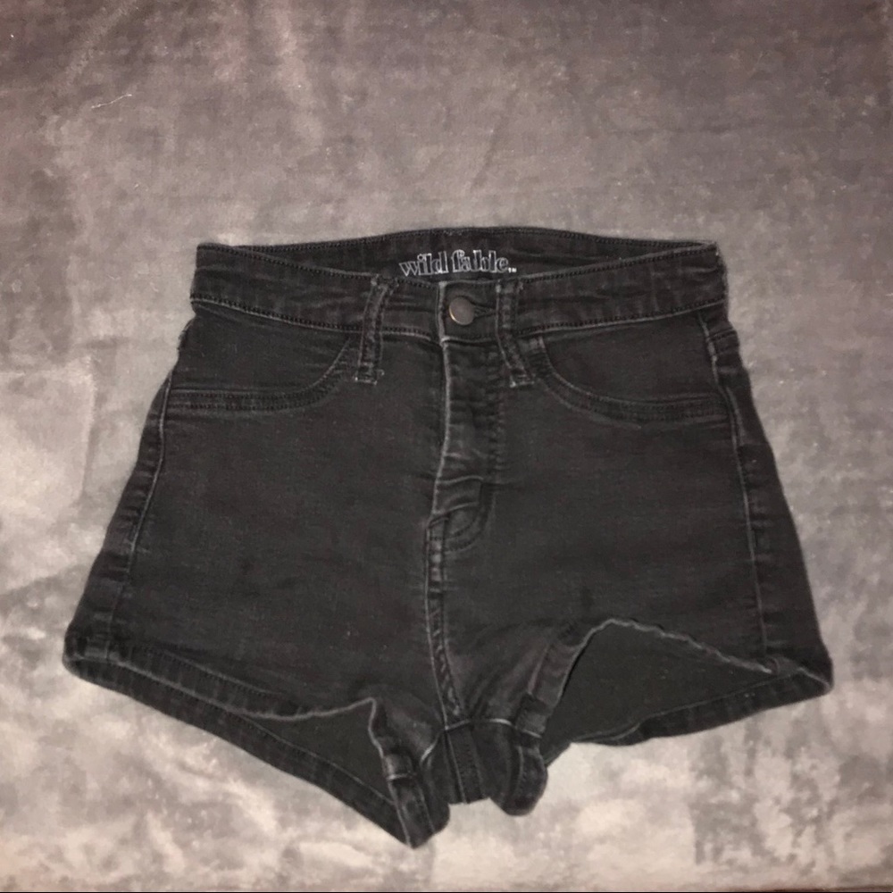 High waisted black denim shorts